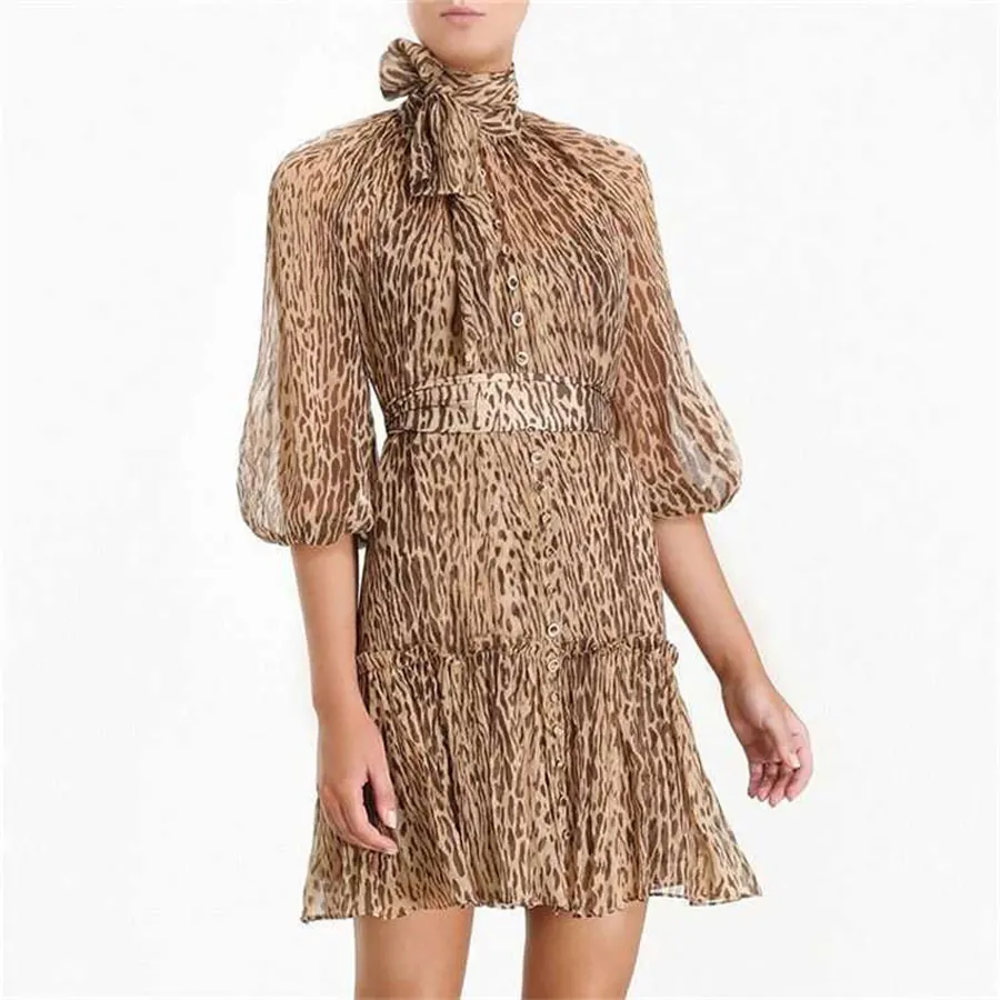 Zim сексуальное платье с рукавом три четверти леопардовое праздничное и вокационное Платье женское платье с высокой талией модное леопардовое платье
