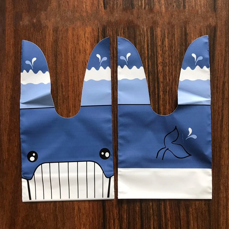 Blue whale 50 шт./лот 13x22 см милый кролик ухо пластиковый мешок печенья сумки подарочные пакеты для конфет Печенье закуски выпечка посылка день рождения декор 66 - Цвет: Blue whale
