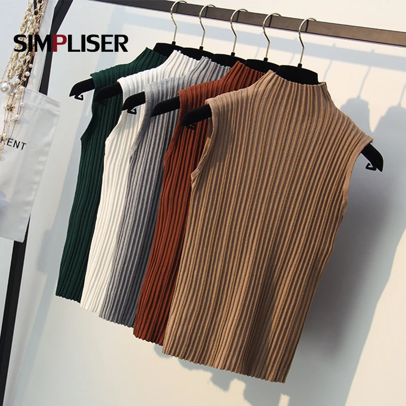 Женский вязаный жилет пуловеры без рукавов с высоким воротником женские