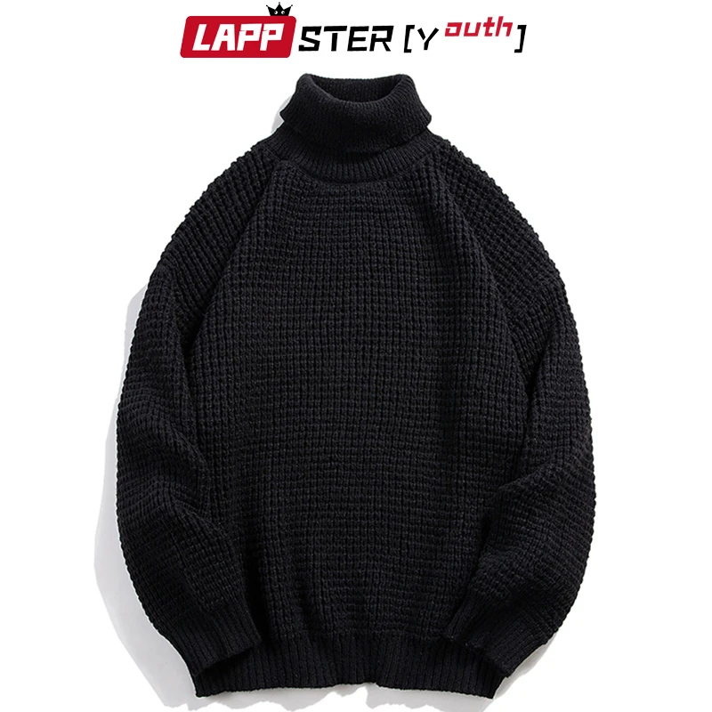 

LAPPSTER-Youth Men Harajuku Solid Turtleneck Sweaters 2023 Mens Colorful Knitted Sweater Male Vintage Oversized Thick Pullovers