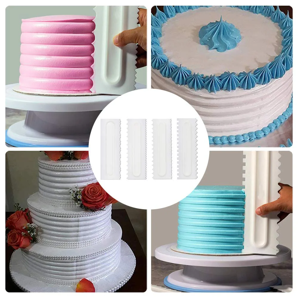  4Pcs/Set Cake Bakeware Comb Cake Scraper Smoother Cream Decorating Pastry Icing Comb Fondant Spatul