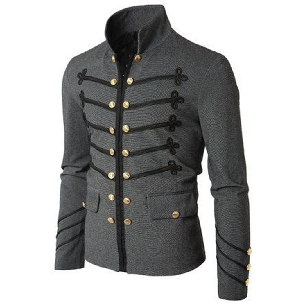 

Mens Gothic Steampunk Military Parade Jacket Slim Fit Tunic Rock Long Sleeve Black Army Vintage Coat Men Jackets Plus Size A5