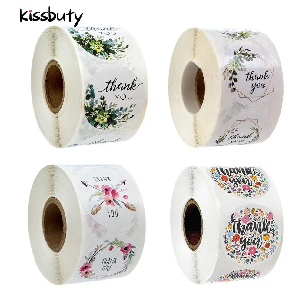 

500Pcs/Roll Thank You Flower Stickers Seal Label Handmade Custom Sticker Scrapbooking For Gift Decoration Stationery Sticker