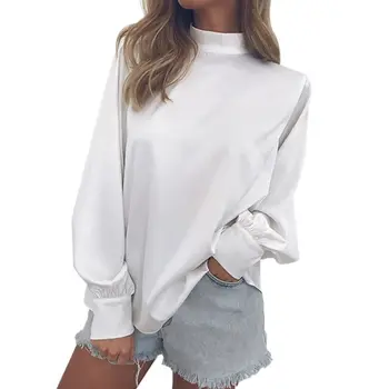 

Autumn Women Turtleneck Cold Shoulder Chiffon Pullover Jumper Tops Blouse Casual Streetwear