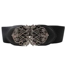 Cinturón ancho elástico de cuero para mujer, accesorios de cinturón de vestir, corsé ancho, flor de aleación