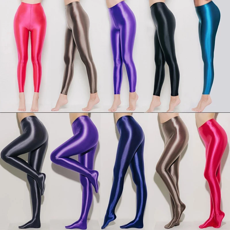 

Satin Glossy Opaque Pantyhose Sexy Stockings Shiny Yoga Leggings Sport Women Fitness Japanese High Waist Tights silky Oily