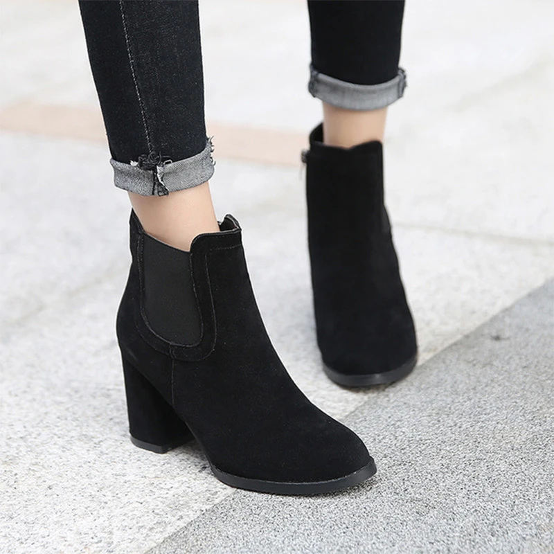 Botines de plataforma para mujer, botas de gamuza a moda de otoño para mujer, zapatos elegantes y con cremallera para mujer|Botas hasta el tobillo| - AliExpress