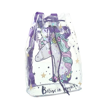 

1Pc Transparent PVC Backpack Cartoon Floral Printing Backpack Drawstring Backpack (Violet)