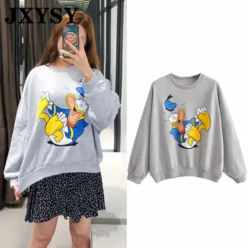 

JXXSY 2019 Autumn winter hoodies women sweatshirt casual cartoon duckling printing hooded famale sweatshirt women pullovers top