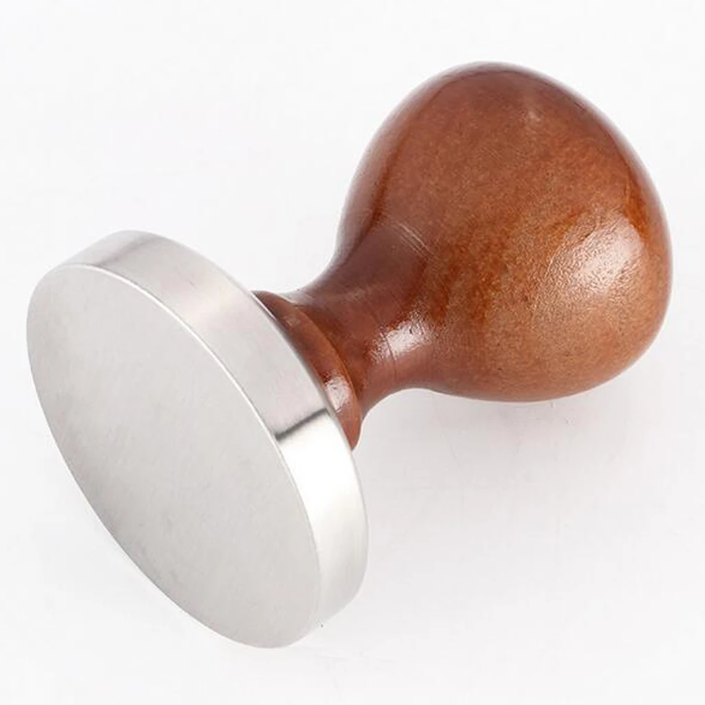 Stainless Steel Espresso Coffee Tamper Machine 58mm Flat Base Wood Handle