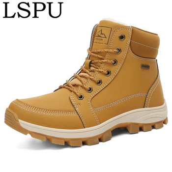 

High Quality Pu Leather Men Winter Boots Lace Up Fur Warm Casual Ankle Botas Fashion Men Work Boots Winter Snow Boots Size 39-45