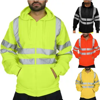 

Men Road Work High Visibility Reflective Pullover Hooded Jacket Sweatshirts