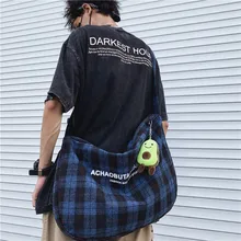 Южная Корея INS Харадзюку-Стиль Уличная Ретро трендовая пара клетчатая сумка на плечо Повседневная Большая объемная женская сумка на плечо с надписью