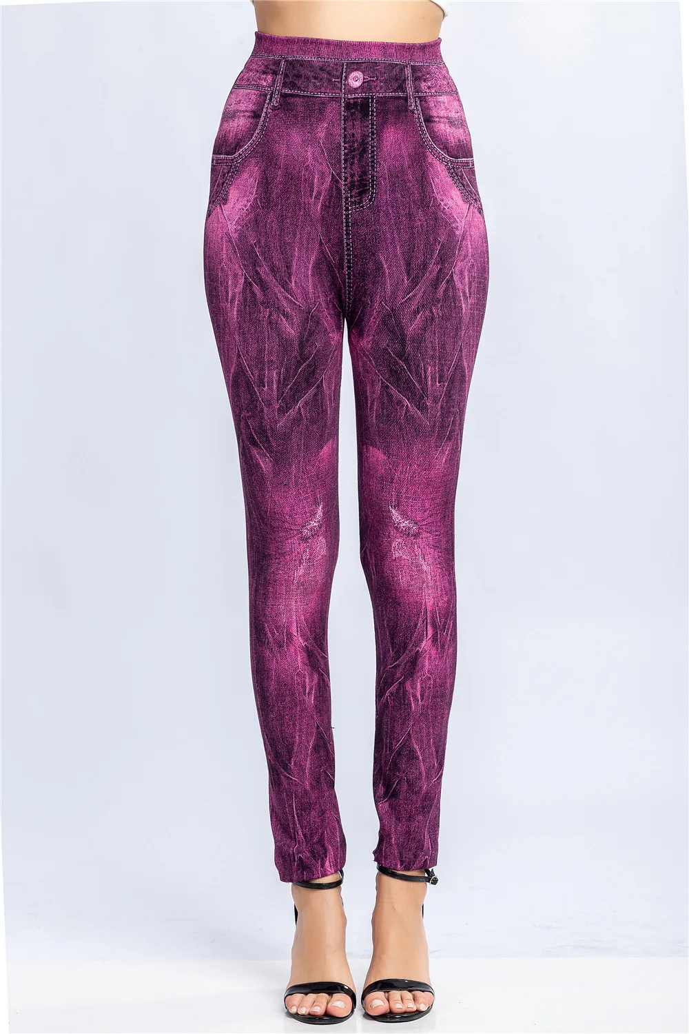 leggins Sexy Women Elastic Shaping Pants High Waist Fitness Sports Leggings Faux Denim Jeans Gym Workout Running Slim Push Up Trousers seasum leggings