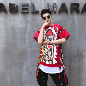 

2020 Summer Short Sleeves Harajuku Korea Fashion White Red T-shirt Streetwear Hip Hop Rock Punk Men Top Tees Tshirt Clothes