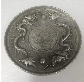 

Vintage Handwork Teapot Dragon silver plate Exquisite workmanship COINS plate play pearl dragon WHITE copper tatue