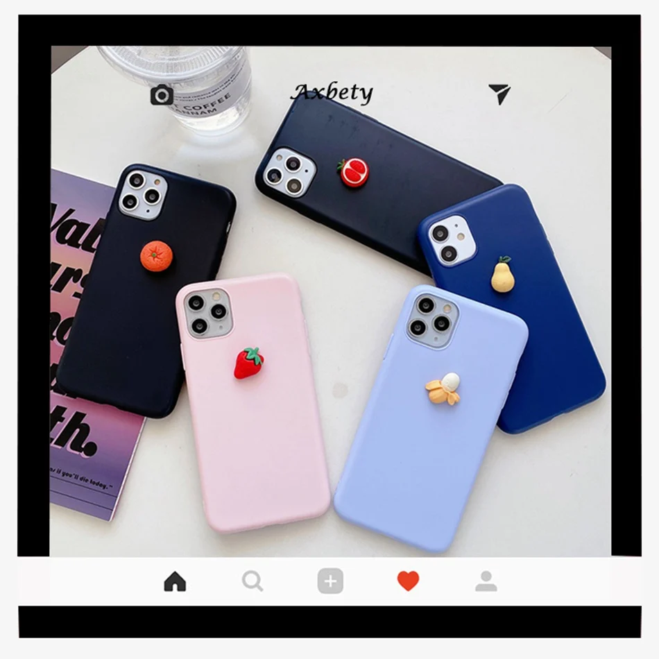 Чехол для iPhone 11 XR Pro XS Max 3D милый банан оранжевая груша клубника DIY чехол 7/8/SE 6 Plus