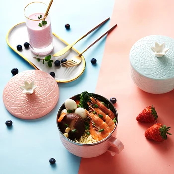 

Instant Noodle Bowl Pineapple Pattern Stainless Steel Bowl Instant Noodle Bowl With Lid Tableware Thickened Anti-Scalding Spoon