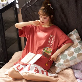 

Cartoon cute printing new summer ladies comfortable night skirt casual O-neck night skirt plus size M-2XL home service
