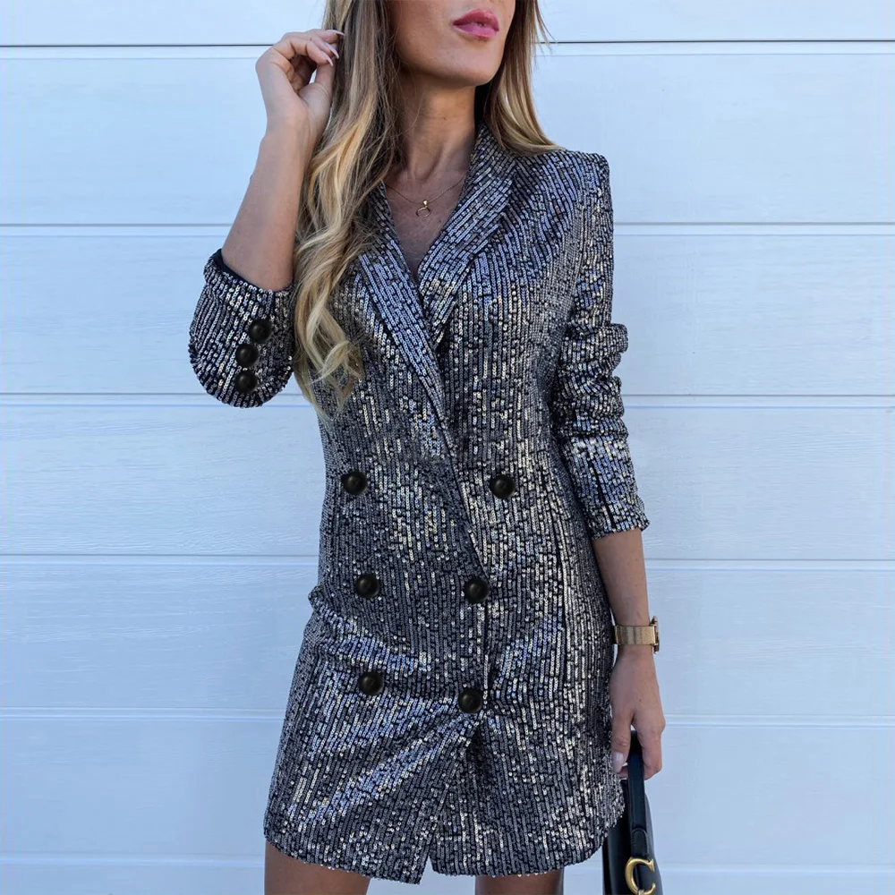 long sleeve sequin blazer dress