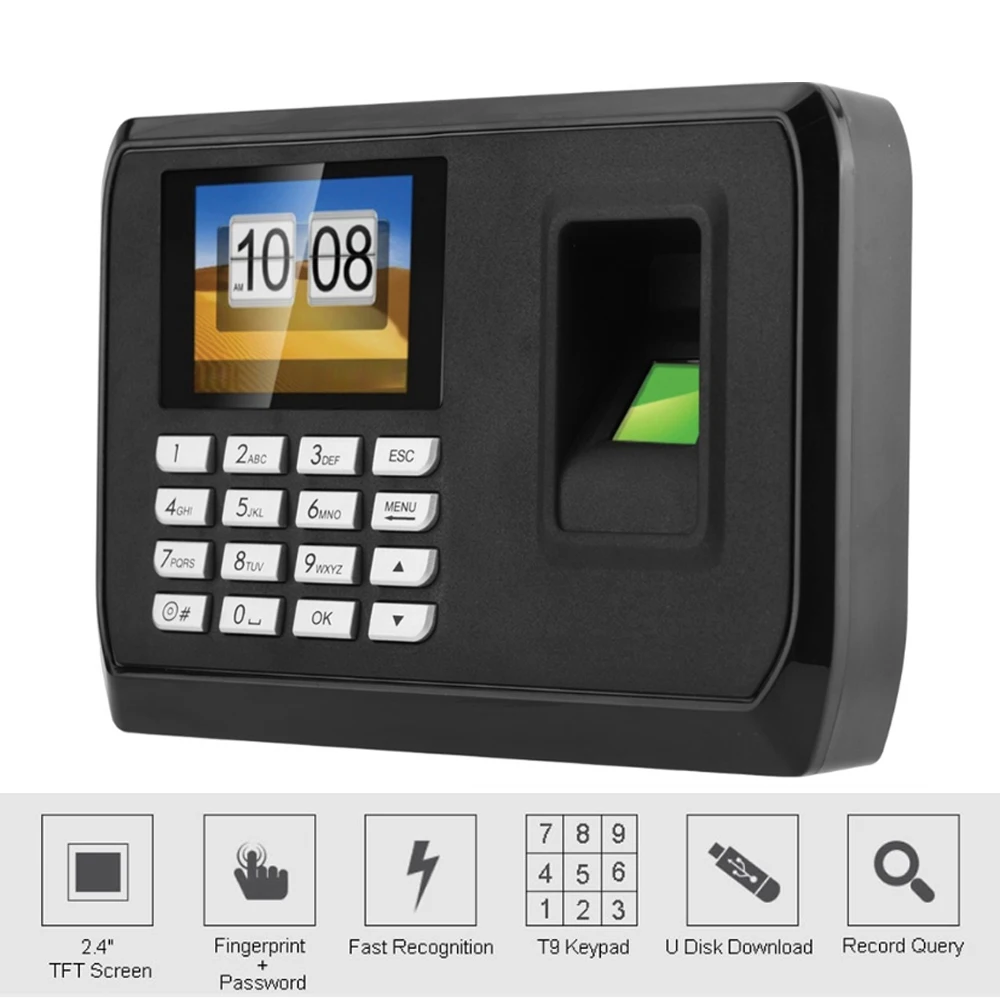 2.4 Inch Biometric Fingerprint Attendance Machine Usb Time Card Locker