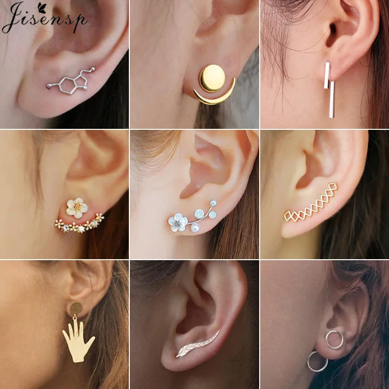 

Jisensp Bohemian Vintage Earrings Jewelry Cute Geometric Round Stud Earrings for Women Simple Bar Leaf Earing Girls pendientes