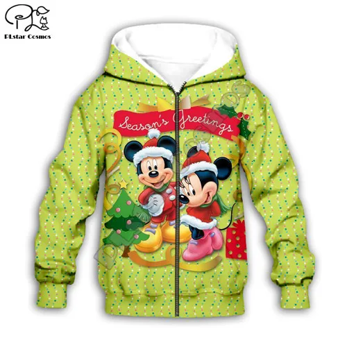 Kids zip hoodies Детские толстовки с капюшоном с объемным принтом рождественской елки Микки Мауса; костюмы Санта-Клауса; kawaii; толстовки на молнии для мальчиков и девочек; футболки и брюки - Цвет: Kids zip hoodies
