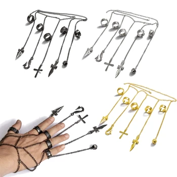 

Adult Kurapika Chains Bracelet Hunter Cosplay Cool Five Finger Rings Jewelry 72XE