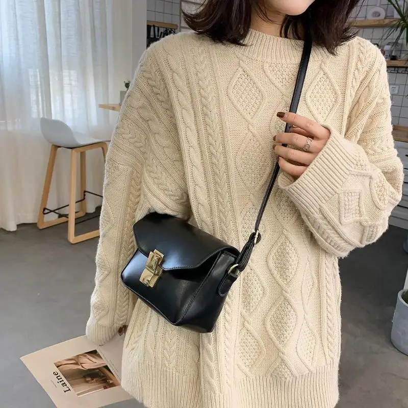 

Female New Fashion Retro Crossbody Shoulder Bag Solid Color Women PU Leather Messenger Small Square Daily Handbags