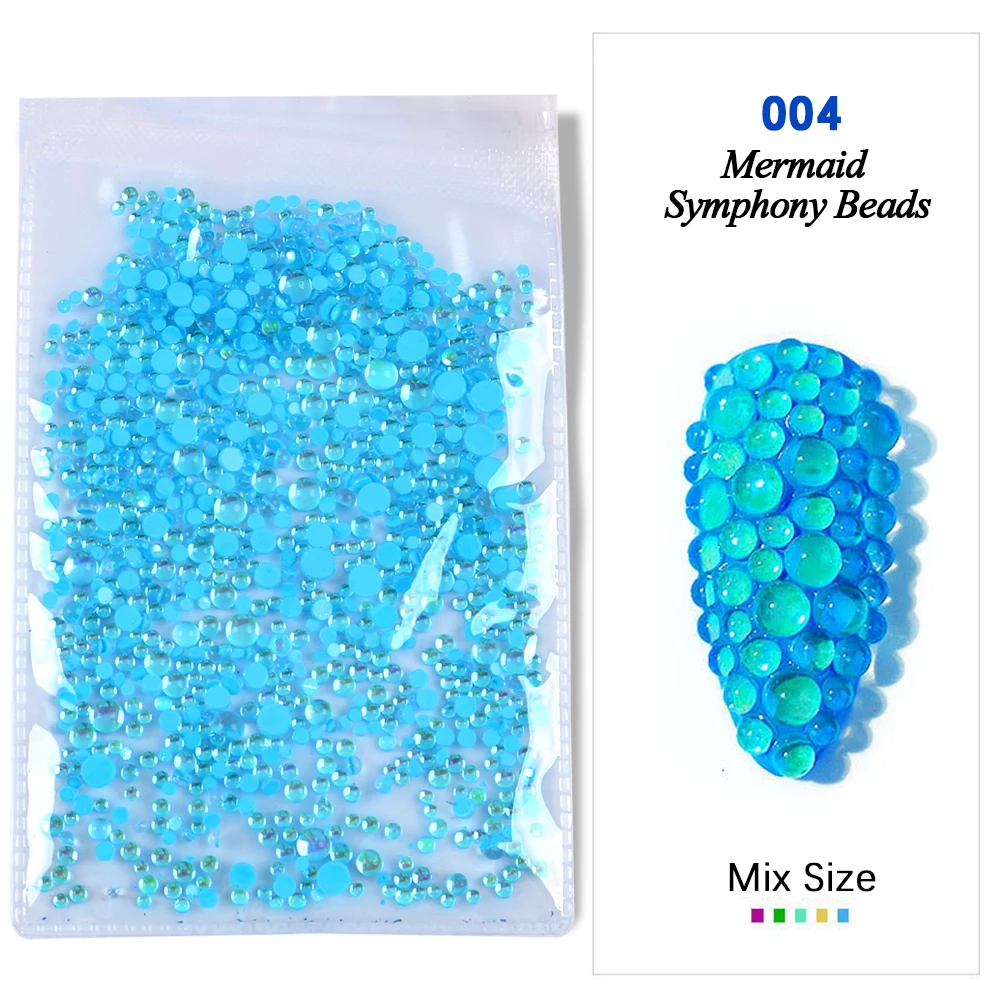 Nail Glass Beads Mermaid Symphony Rhinestones Flatback Mixed Size Nail Art Gems Stones For Nail Crystal 3D Accessories