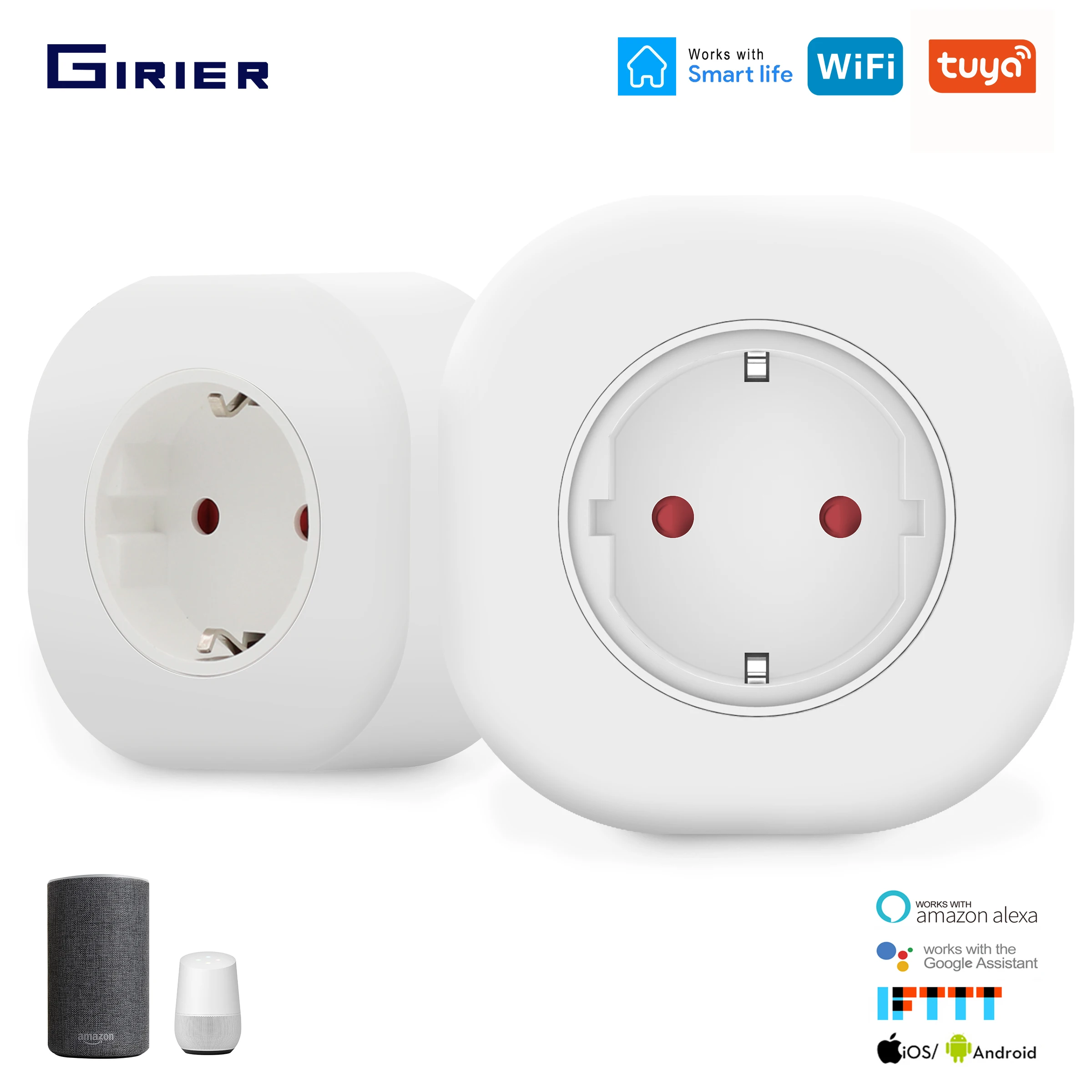 

EU-F Smart Wifi Plug Socket 16A with Power Monitor Tuya App Voice Wireless Smart Home Remote Outlet Works with Google Home Alexa