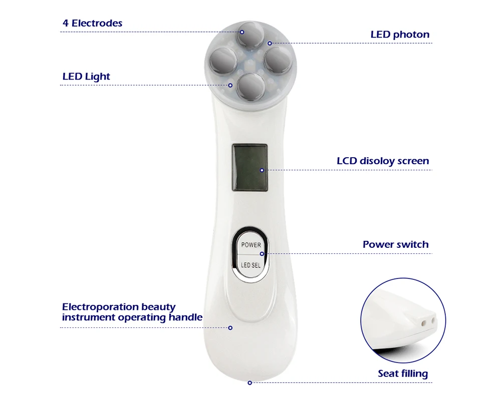 RF/EMS, 5 в 1, радио, мезотерапия, Электропорация, ручка для лица, красота, радиочастотный светодиодный фотон для омоложения, удаления морщин, кожи лица