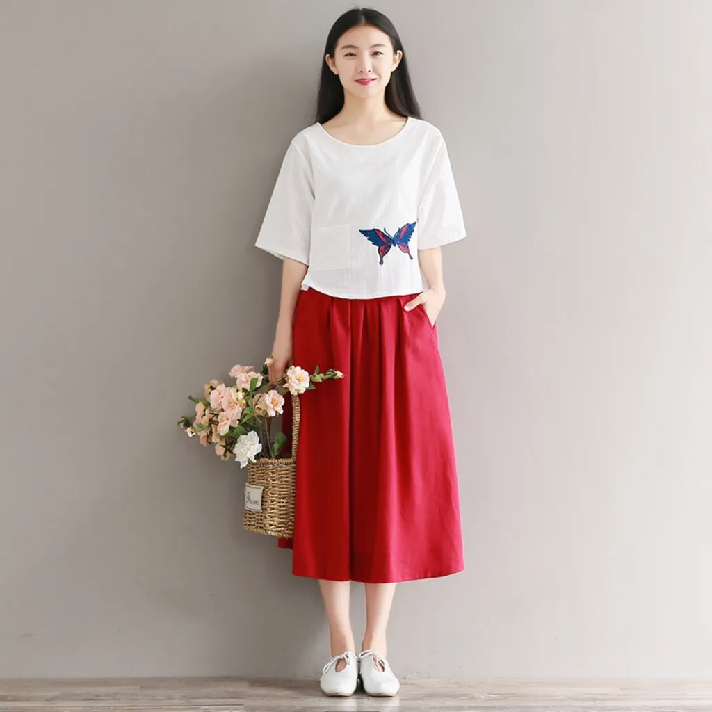 Womail женские плиссированные юбки средней длины с эластичной талией, плиссированные юбки размера плюс, повседневные хлопковые льняные юбки для женщин