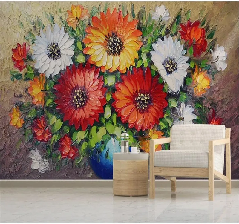 Custom wallpaper hand-painted oil painting flower vase arrangement wall-high-grade waterproof material | Обустройство дома