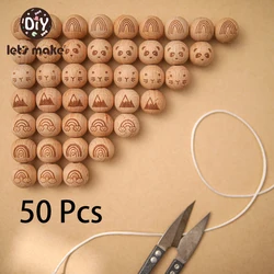 Let's make 50Pcs 16mm Beech Wood Cartoon Round Beads DIY Bracelet Necklace Safe Non-Toxic Eco-Friendly Wooden Crafts Toys