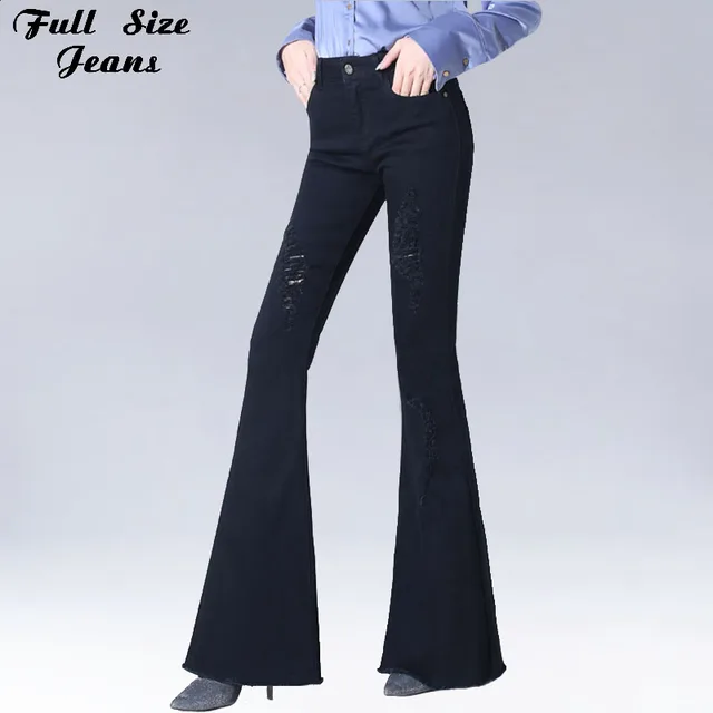 Ekstra Panjang Hitam Robek Flare Jeans Untuk Wanita Tinggi Slim Stretch Celana Dengan Lubang Frayed Tepi Tinggi Inseam Jeans Boot Pemotongan Jeans For Tall Girls Flare Jeansjeans Boot Cut Aliexpress