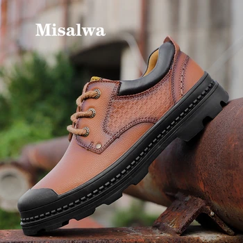 

Misalwa Men Leather Work Shoe Men Low Boots Men Working Shoes Winter Autumn Tooling Shoes Casual Male Cap Toe Outdoor Men Flats