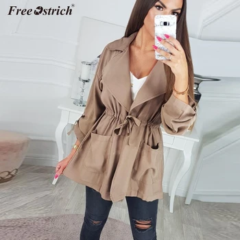 

Free Ostrich Autumn Women Jackets Ladies Pockets Casual Jackets Long Sleeve Cardigan Loose Coat Sashes Jacket N30