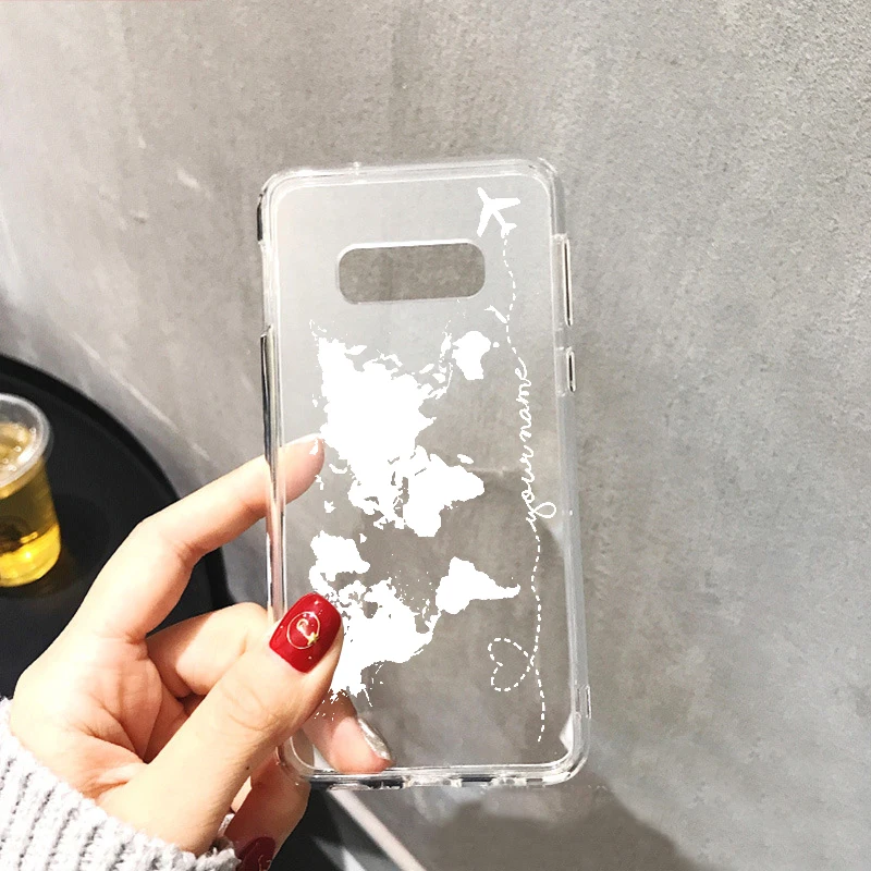 

Personalized Custom Name World Map Soft Clear Phone Case For Samsung Galaxy S10 S9 S8 Plus S7 Edge Note 8 Note 9 J8 J6