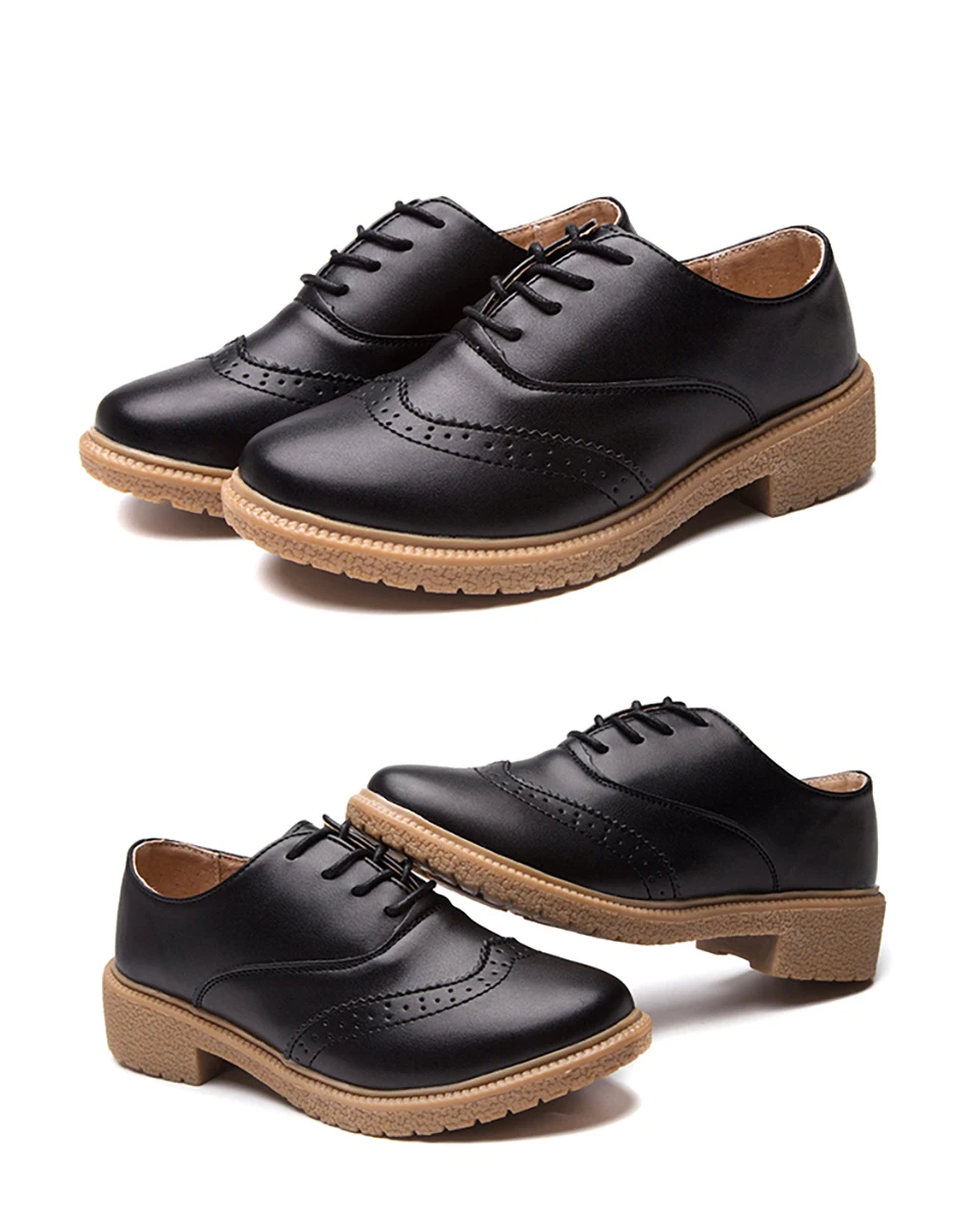 EOFK/женские туфли-оксфорды; женская обувь на плоской подошве; сезон осень-весна; женские Кожаные броги; полностью черные офисные туфли-Дерби на плоской подошве; женская обувь
