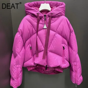 

DEAT New Autumn And Winter Fashion Streetwear Long Sleeve Thickened Short Hooded Loose A-line Down Jacket For Women SF941