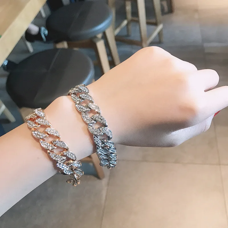 

Exaggeration Cuban Chain Filled Iced Out Bracelet for Cocktail Party Women Cuban Bracelet Hip Hop Jewelry Accessories