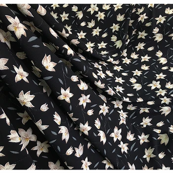 

Soft Black Floral Print Tulle Chiffon Fabric For Dress Shirts, Yellow, White, Wlue, Beige, by the meter, 150cm Wide