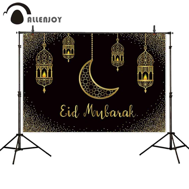 Allenjoy Eid Mubarak black background golden sand moon Islamic Hanging  Lamps Ramadan Kareem photophone backdrop photocall