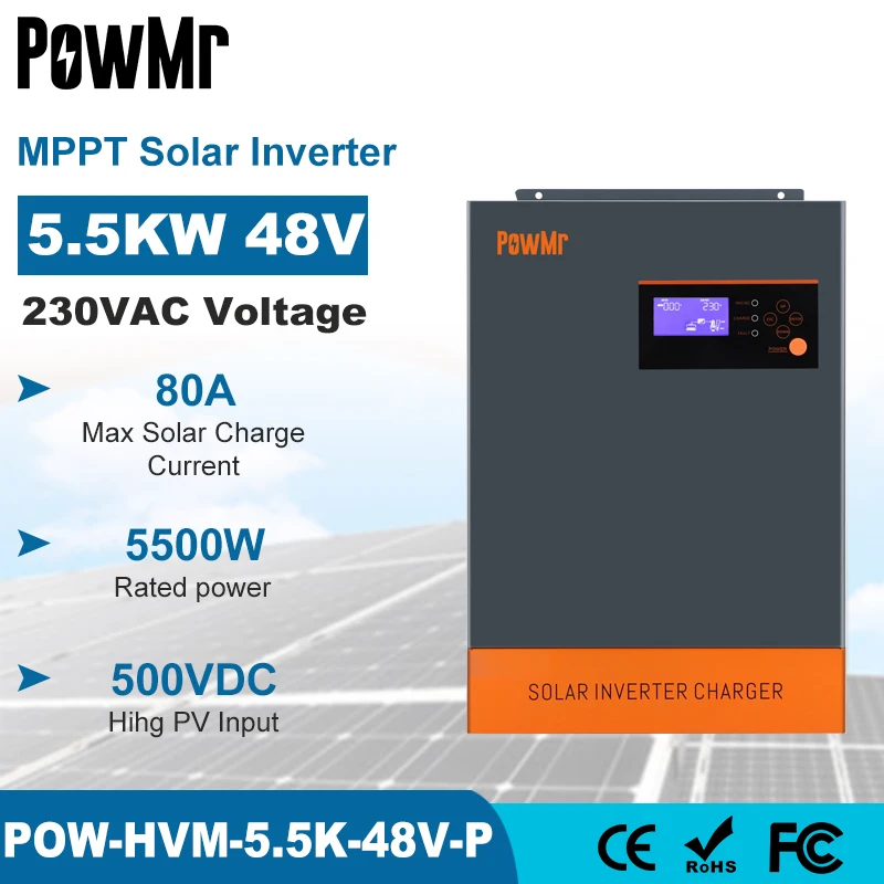 PowMr 5.5KW 5.5KVA гибридный солнечный инвертор MPPT 80A 500VDC PV вход 220VAC 48В с параллельной
