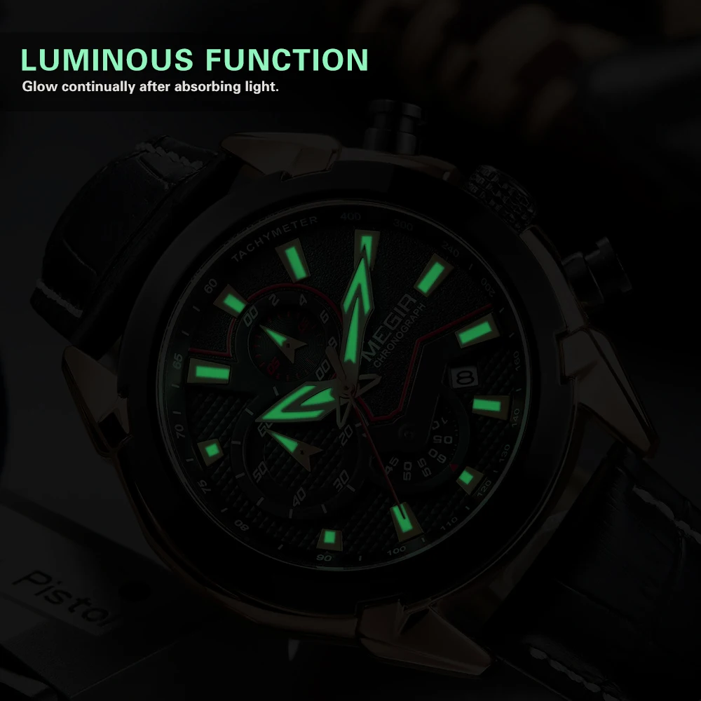 Günstige MEGIR Military Sport Uhr Männer Top Marke Luxus Leder Armee Quarz Uhren Uhr Männer Kreative Chronograph Relogio Masculino