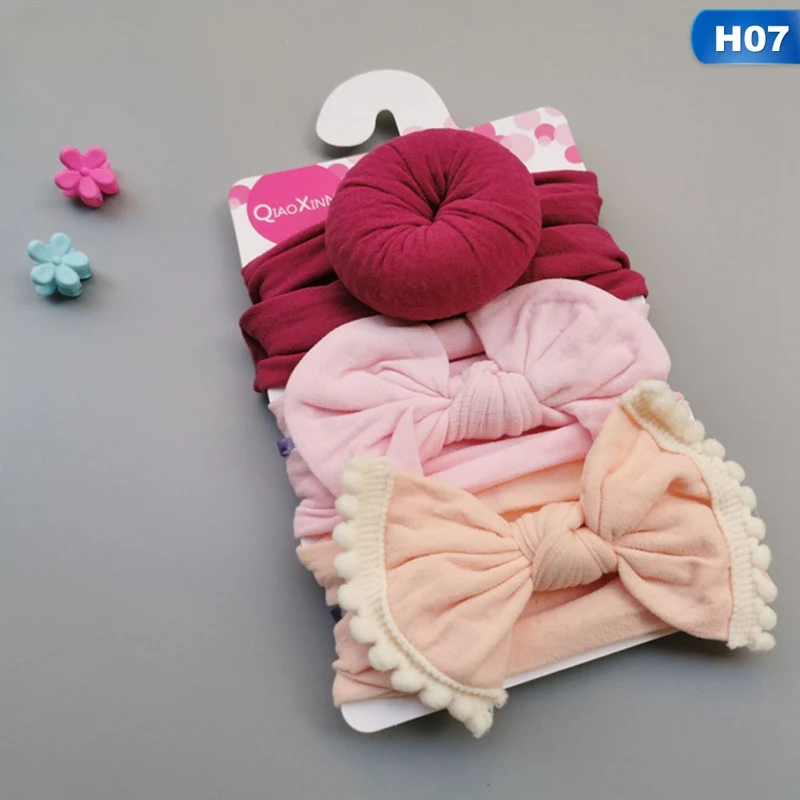 Новинка года, комплект из 3 предметов, однотонная нейлоновая повязка на голову, повязка на голову с бантом для милых, Детские волосы для девочек, повязка на голову для девочек, детская мягкая хлопковая повязка на голову
