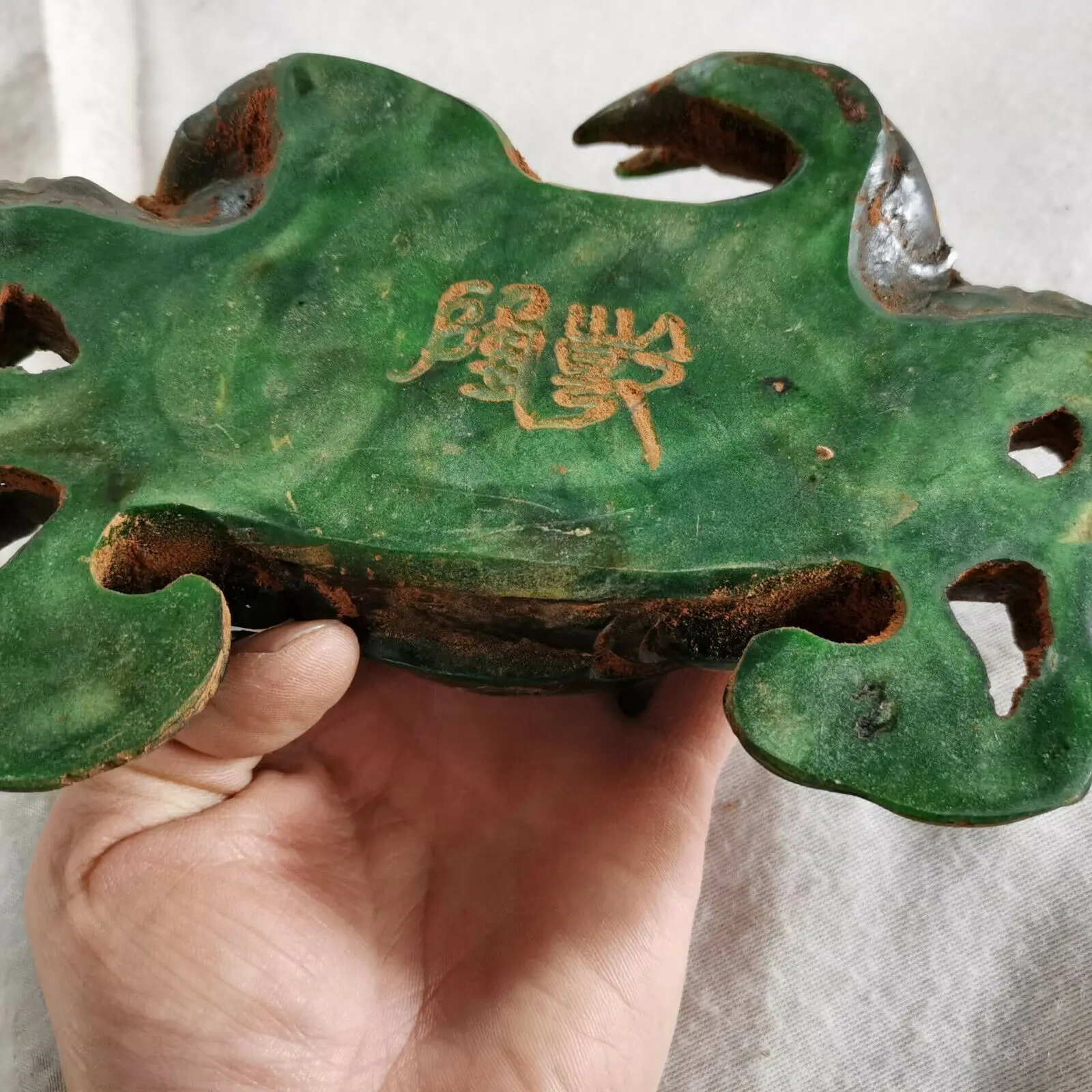 China's Old Jade Carved green Jade Crab 4