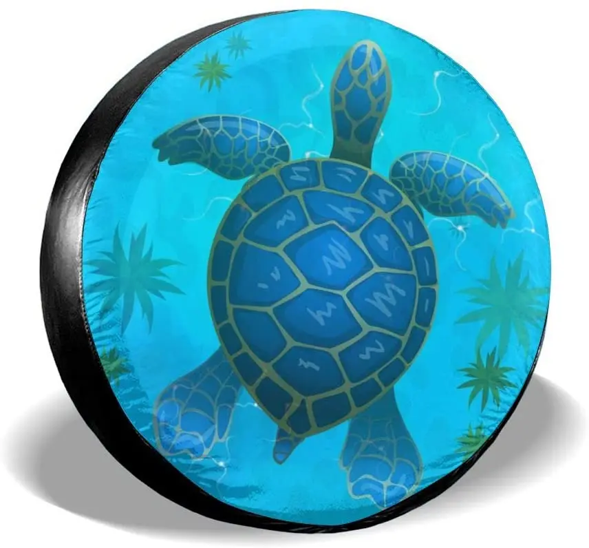 

car Accessories Spare tire Cover Sea Turtle Tire Cover Blue Marine Life tyre Cover Polyester Universal Dustproof Rv SUV