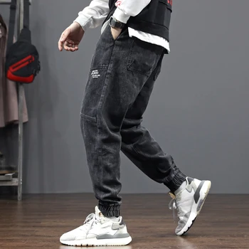 

Fashion Streetwear Men Jeans Black Color Loose Fit Denim Cargo Pants Harem Trousers Spliced Hip Hop Jeans Men Joggers Pants